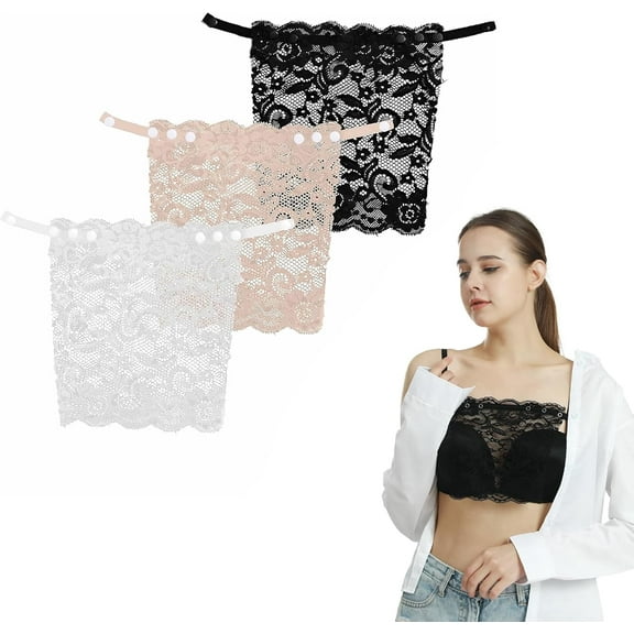 3PCS Modesty Panels for Low Cut Tops, Top Lace Insert for Low Cut Tops Cleavage Cover Up for dresses, Clip-On Mock Camisole Bra Inserts Lace Modesty Panel Vest for Women's Privacy
