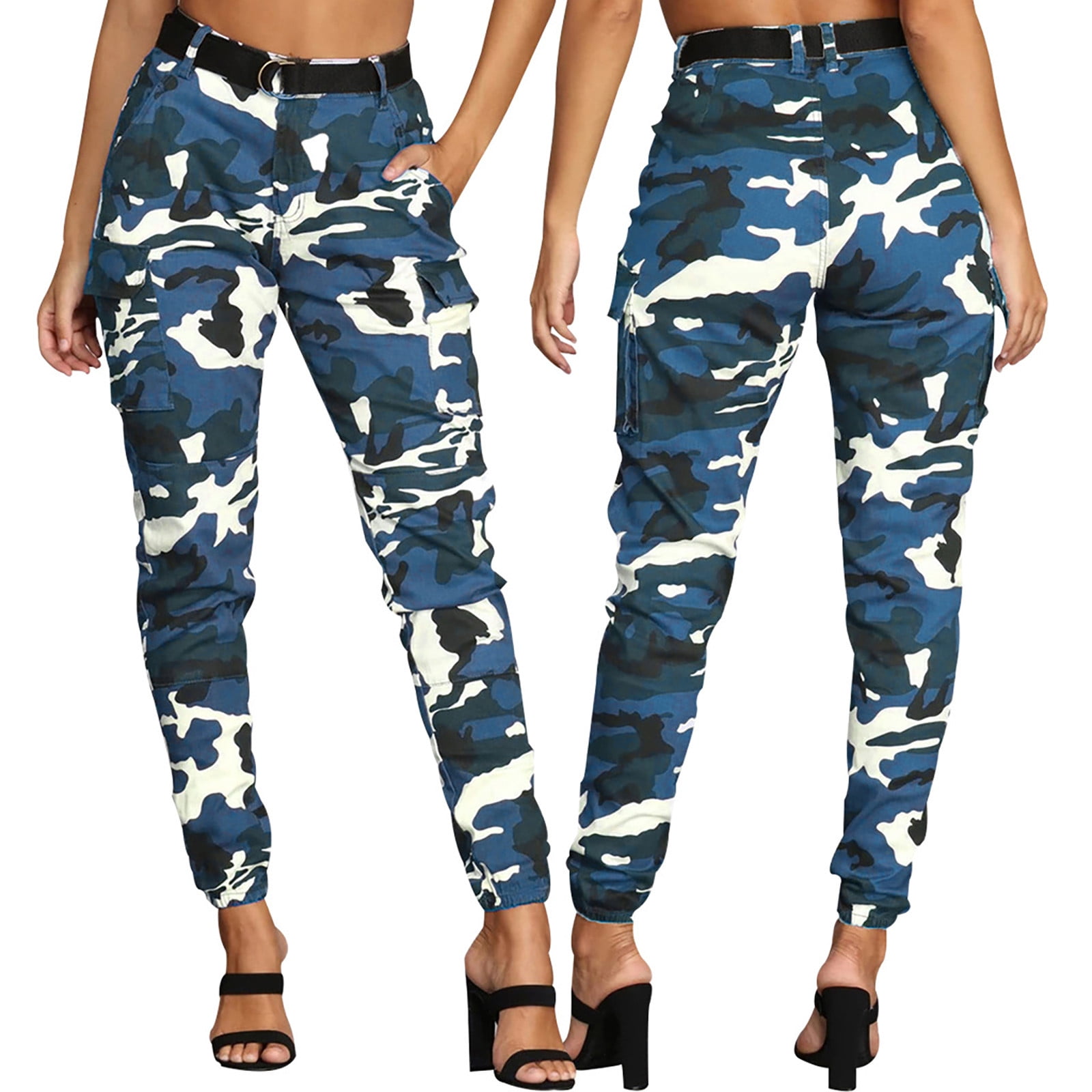 Shosho Womens stretch pull on camouflage cargo leggings, size