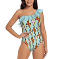 thumbnail image 1 of Get Struck Deep V-Neck Halter One-Piece Swimsuit Ladies Monokini Beach Bathing Suits Swimwear Lightning Nature Weather, 1 of 4