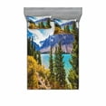 thumbnail image 2 of Ambesonne Landscape Fitted Sheet & Pillow Sham Set, Canadian Glacial Lake, Twinxl, Aqua Mauve Green, 2 of 3