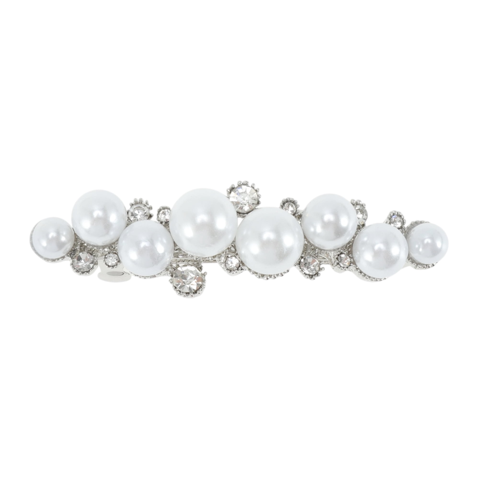Unique Bargains Cute Hair Clips Durable Hair Styling Silver Tone White Pearl Spring Clip