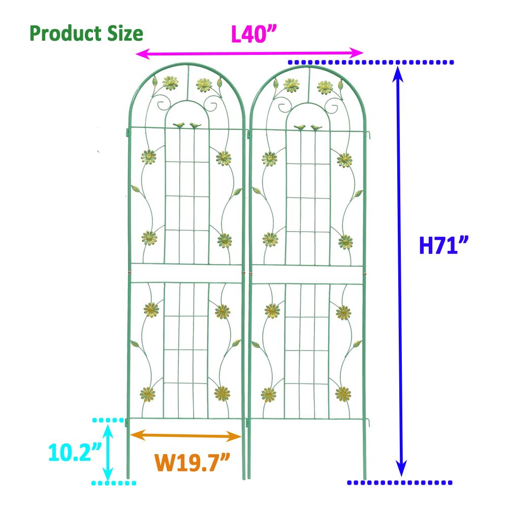 IVV 2 Pack Metal Garden Trellis, 71"H x 19.7"W Decorative Outdoor Trellis for Climbing Plants, Flowers, Vegetables, Rustproof Cucumber Trellis for Garden, Yard, Patio (Green)