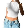 thumbnail image 1 of FOCUSNORM Women's Summer Slim Tank Tops White Sleeveless Round Neck Skinny Ruched Crop Tops, 1 of 9
