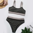 thumbnail image 3 of Traje de baño dividido gris para mujer: elástico y apto para piscina, conjunto de bikini de cintura alta talla L, 3 of 6