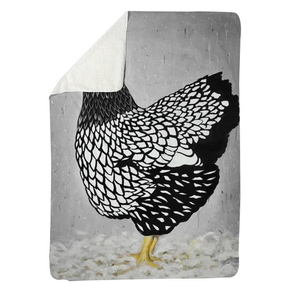Begin Home Decor 5545-6080-AN520-1 60 x 80 in. Black & White Wyandotte Hen-Sherpa Fleece Blanket