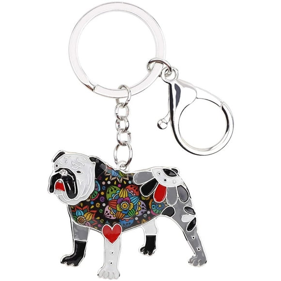 WEVENI Porte-Clés en Alliage Émaillé Bulldog Bull Terrier Accessoires Bijoux pour Femmes Filles Charms de Sac