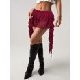 thumbnail image 3 of Burgundy Lace Tiered Ruffle Asymmetrical Mini Skirt With Built-In Safety Shorts, 3 of 7
