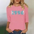 thumbnail image 2 of Women's Vintage T Shirts 1996 Graphic Print Birthday Tees Crew Neck 3/4 Sleeve Casual Loose Pullover Tops (XL, Pink), 2 of 4