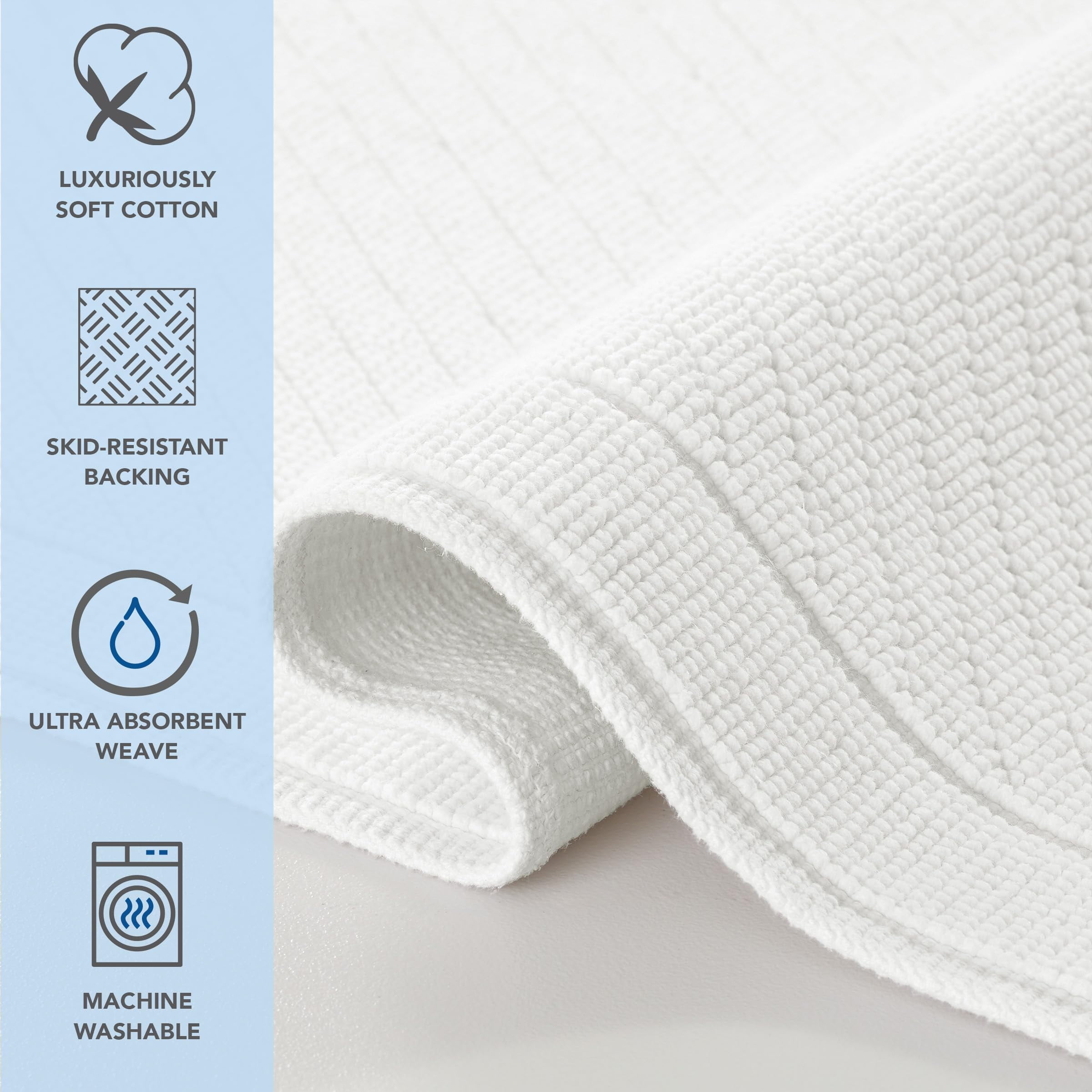 Cotton Bathroom Rug - High Absorbent Stylish Textured Woven Design Bath Mat  Slip Resistant Backing For Shower And Bathtub Floor 24x36 In White