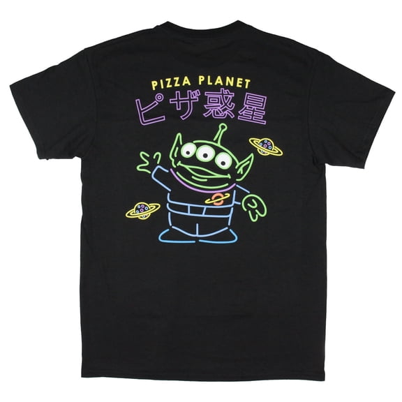 Disney Toy Story Mens Shirt, Alien Japanese Kanji Pizza Planet T-Shirt Black – M