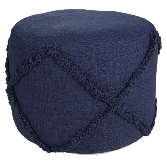 Laddha Home Designs 18" Blue Solid Textured Diamond Round Pouf Ottoman