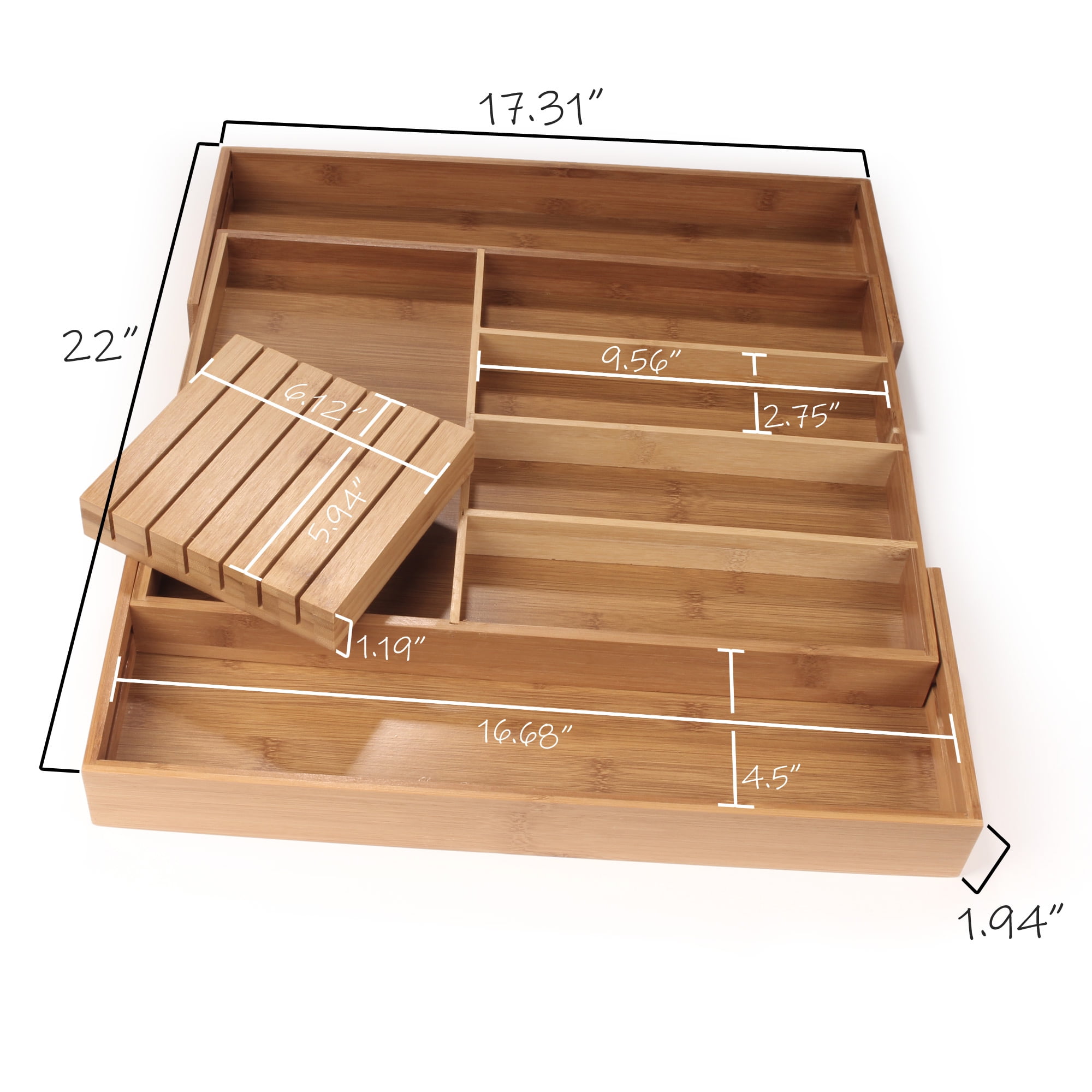 BambooMN Bamboo Adjustable silverware utensil organizer, kitchen organization drawer organizer - 1 Unit