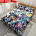 thumbnail image 3 of Lotusprinthandmade Peeking Hippo Pattern Quilt Bedding Set (White Binding) 5 Sizes (Made in Vietnam) (80x90), custom peeking hippo quilt bed set, peeking hippo quilt design, 3 of 4