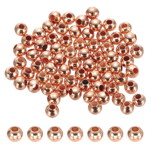 Uxcell 4mm Filled Spacer Beads, 64Pcs Rose Gold Metal Smooth Round Ball Beads for Bracelet Jewelry Making Necklace DIY