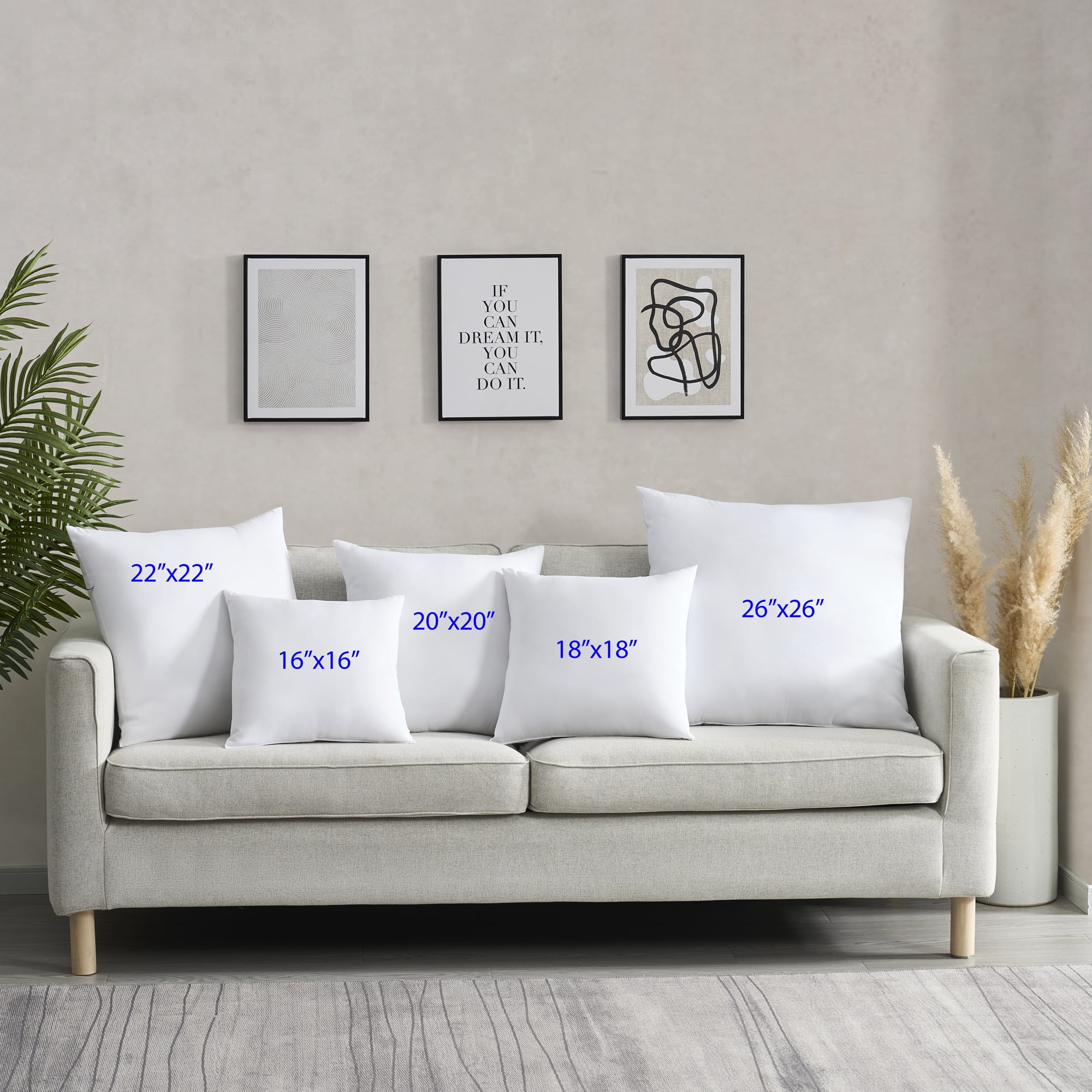 Decorative Throw Pillow Insert for Sofa, Bench, Bed, Couch Sofa- Indoor Decorative Cushion, Set of 4