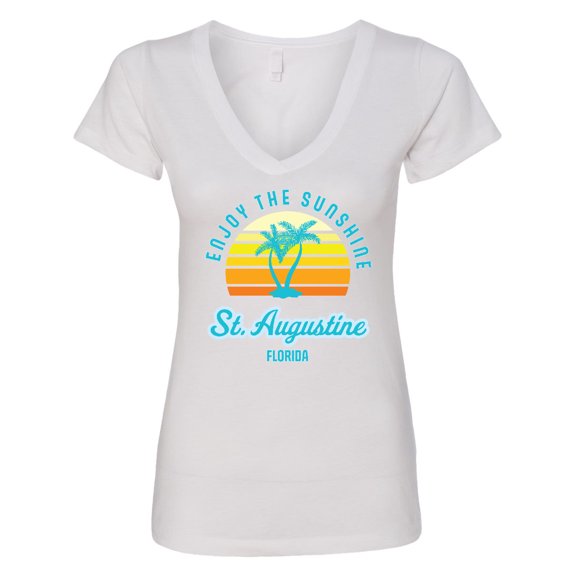 Inktastic Summer Enjoy the Sunshine St. Augustine Florida in Blue Women's V-Neck T-Shirt