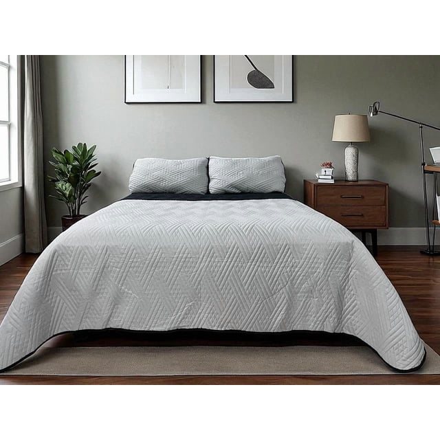 Edredón Ligero Matrimonial / Queen Size Doble Vista Con Fundas de Almuadas Oxford-plata