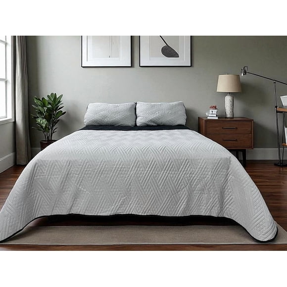 Edredón Ligero Matrimonial / Queen Size Doble Vista Con Fundas de Almuadas Oxford-plata