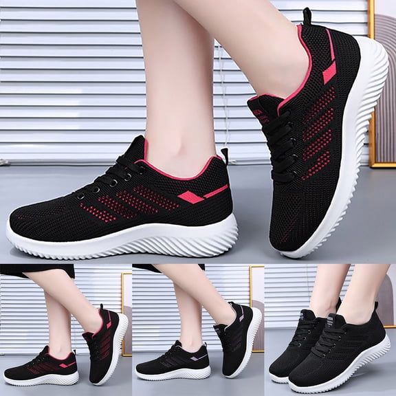 CAIXAI Walking Shoes with Wide Width Wide Walking Shoes for Women Breathable Mesh Knitted Woven Sneakers for Women Walking Anti-Skid Arch Support Womens Mary Jane Shoes Hands-Free Pull-On Shoes