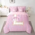thumbnail image 2 of Homewish Kawaii Princess Style Twin Bedding Sets 7-Piece for Teen, Kawaii Initial L Letter Bedding Comforter Set, Pink Stripes Line Reversible Sheet Sets, Luxury Bedroom Decor, 2 of 7