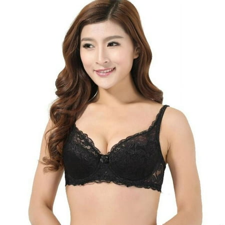 wofedyo Push Up Deep V Ultrathin Underwire Padded Lace Brassiere Bra Bk 40B/90B Bras For Women Black 40B