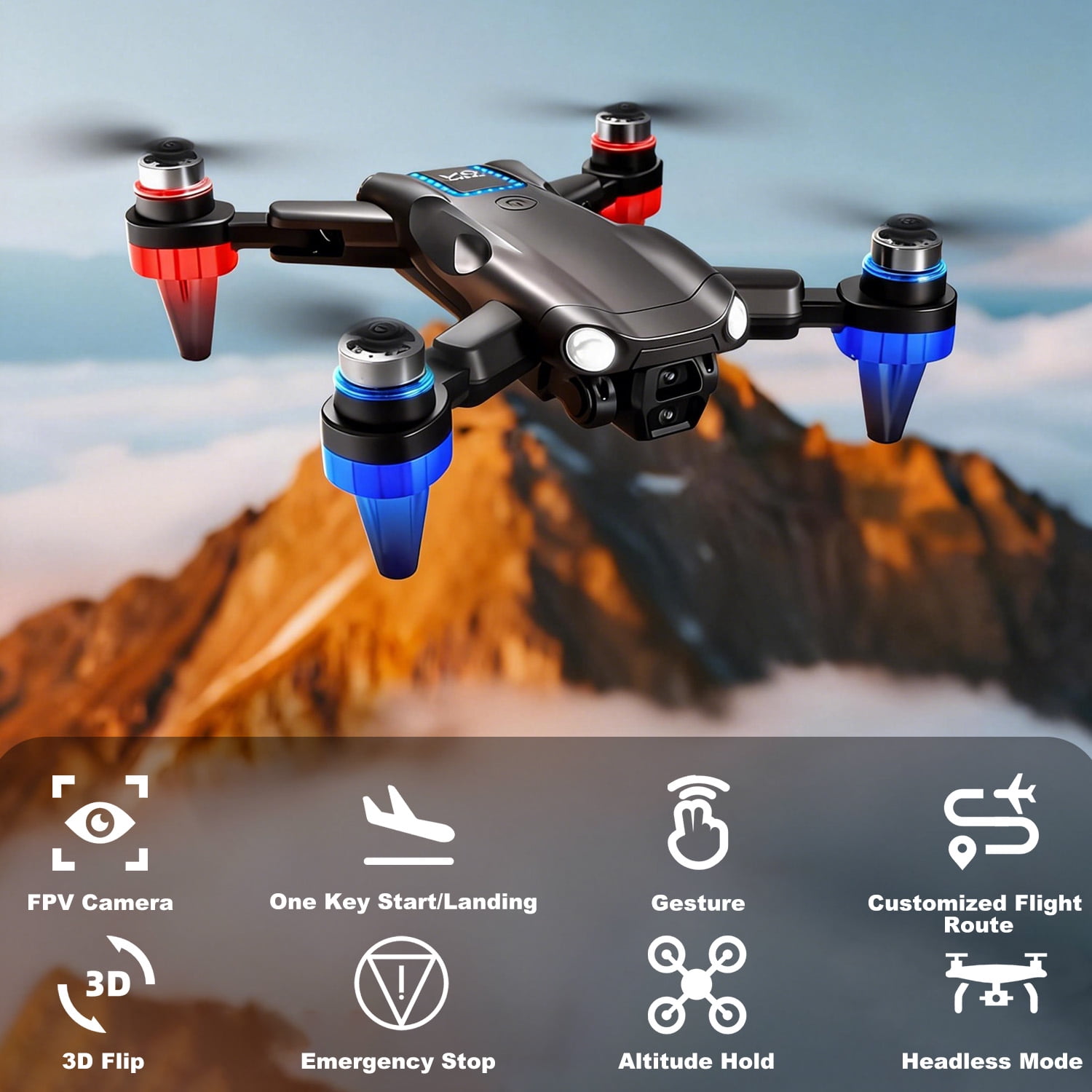 Drone with 1080P Camera Screen Remote Control, RGB LED Light FPV Drone Quadcopter for Adults Beginners, Headless Mode Altitude Hold Optical Flow, 2 Batteries
