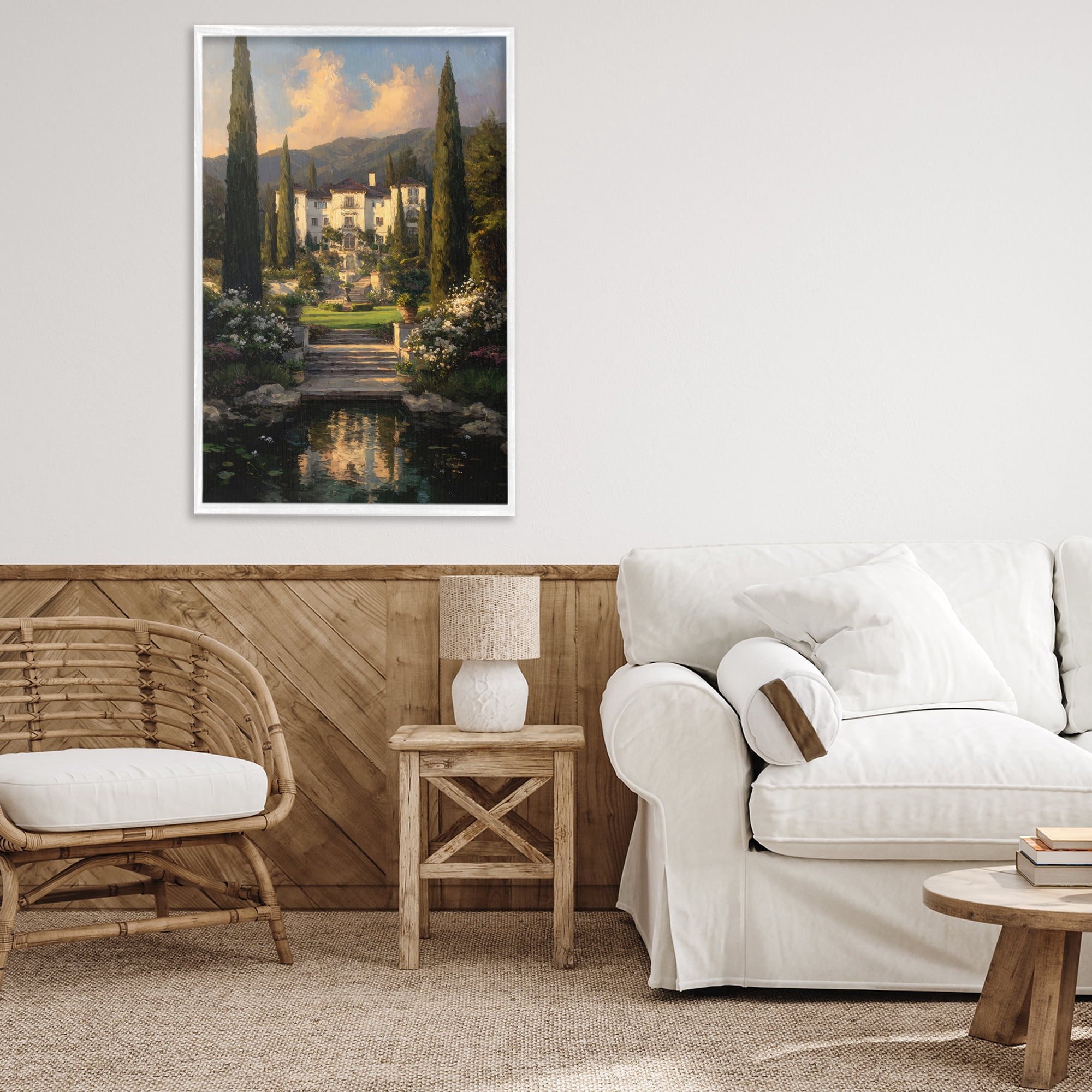 Stupell Industries Victorian Mansion at Sunset White Framed Giclee Art, design by Petal Prints Design
