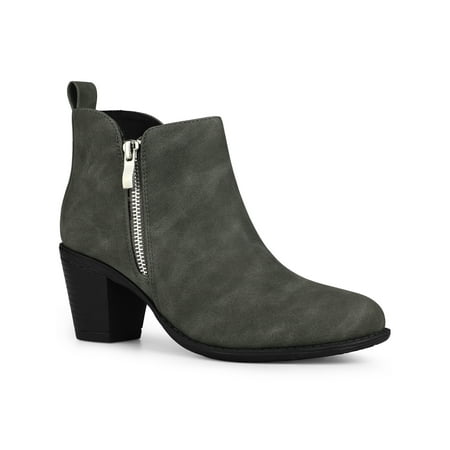 

Allegra K Low Chunky Heel for Women Zipper Western Ankle Booties