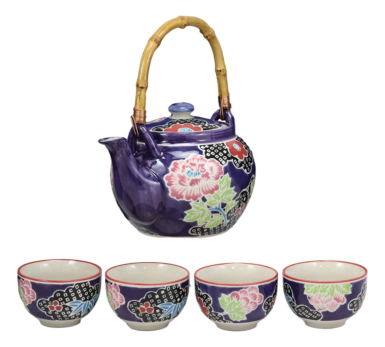 Space Purple Victorian Colorful Large Floral Blooms 25oz Tea Pot With 4 Cups Set - image 4 of 7