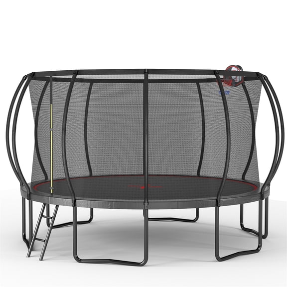 Alvantor 14Ft Trampoline for Kids & Adults, Pumpkin Trampoline with Enclosure Net and Ladder for Backyard Black Red