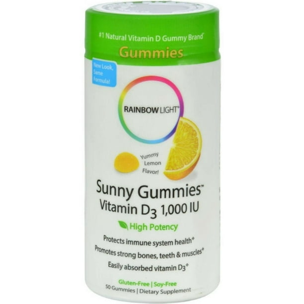 Rainbow Light Vitamin D3 1000 IU Sunny Gummies Lemon 50 ea (Pack of 2