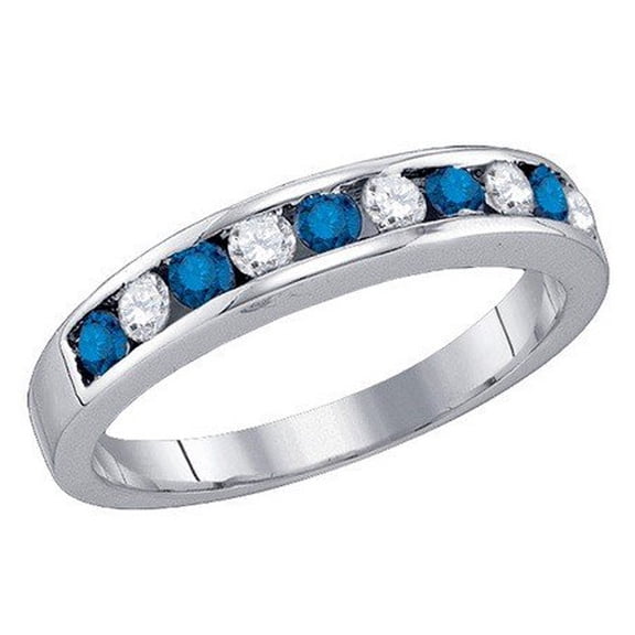 Dazzlingrock Collection 0.25 Carat (ctw) 10K Round Blue & White Diamond Ladies Anniversary Ring Stackable Band 1/4 CT, White Gold
