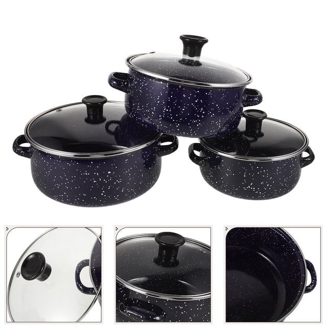 unbranded 1Jgo Olla De Esmalte Azul Con Plano Para Leche Salsas Postres Y