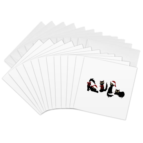 3drose, Cute Christmas Cats Black, 12 Greeting Cards with Envelopes