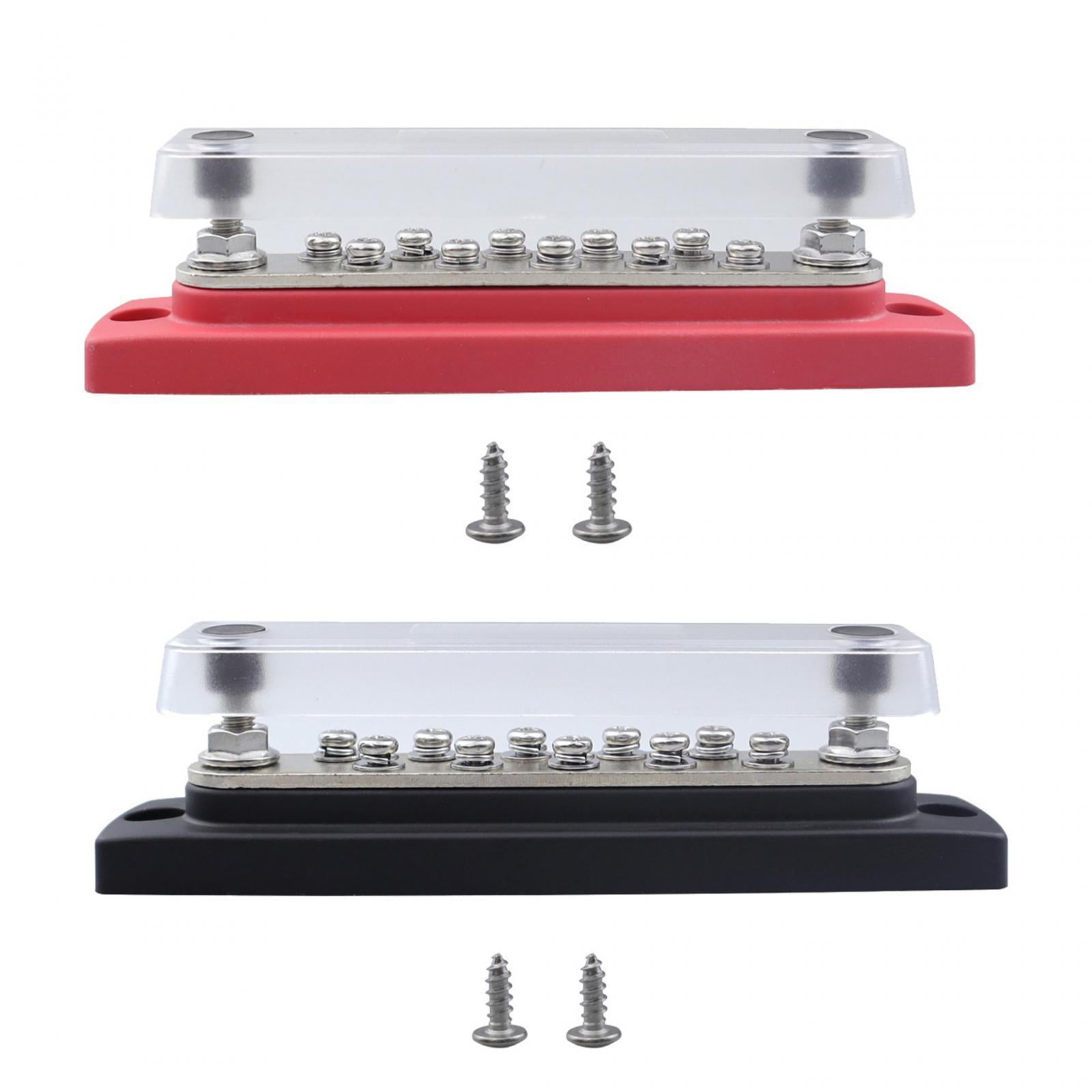 10 Terminal Busbar Power Distribution Terminal Block with Fireproof Dustproof Cover for Automotive And Marine Wiring Red and Black