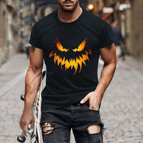 FDGIU 2025 Men's Halloween Graphic Tee; Funny Graffiti Crewneck T-Shirts, Loose Fit Short Sleeve Novelty Top, Dark Casual Halloween Shirt