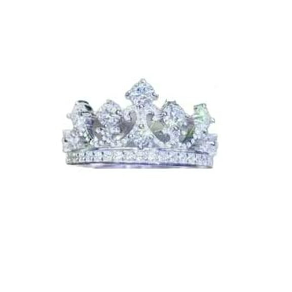 HeartsAndYou 1.2ct Round Cut Moissanite Princess Queen Crown Tiara Ring 18k White Gold Over Silver