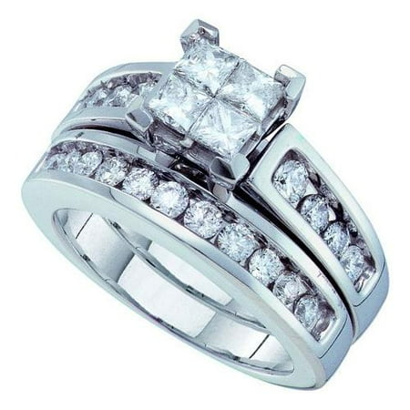 1.50Ctw Diamond Invisible Bridal Set Womens Fixed Ring Size - 7