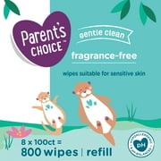 Parent's Choice Fragrance Free Baby Wipes, 8 Flip-Top Packs (800 Count)