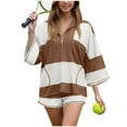 thumbnail image 6 of vigerkar Womens 2 Piece Outfits Summer Striped Workout Set Oversized Matching Lounge Sets Two Piece Short Set Brown, S, 6 of 7
