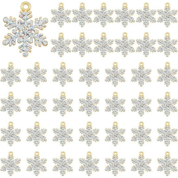 Gold 40pcs Rhinestone Snowflake Charms - Light Gold Alloy Christmas Snowflake Pendants - Jewelry-Making Embellishments - Winter Charms for DIY Crafting Hole: 1.6mm