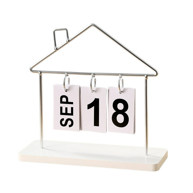 Silver Desktop Calendar Ornament Reusable Metal Iron Craft With Decorated Base For Home Office Desk Tabletop Decor Silver
