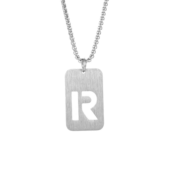 PAURO Initial Necklace for Men Silver Plated A to Z Letter F Stainless Steel Name Alphabet K Pendant Dainty Personalized Statement Hip Hop Jewelry Silver Letter R