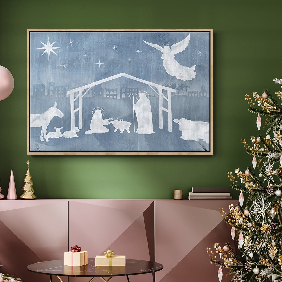 Star of Bethlehem Collection A - Framed Gallery Wrapped Holiday Canvas - 17 x 25 - Natural Wood Frame