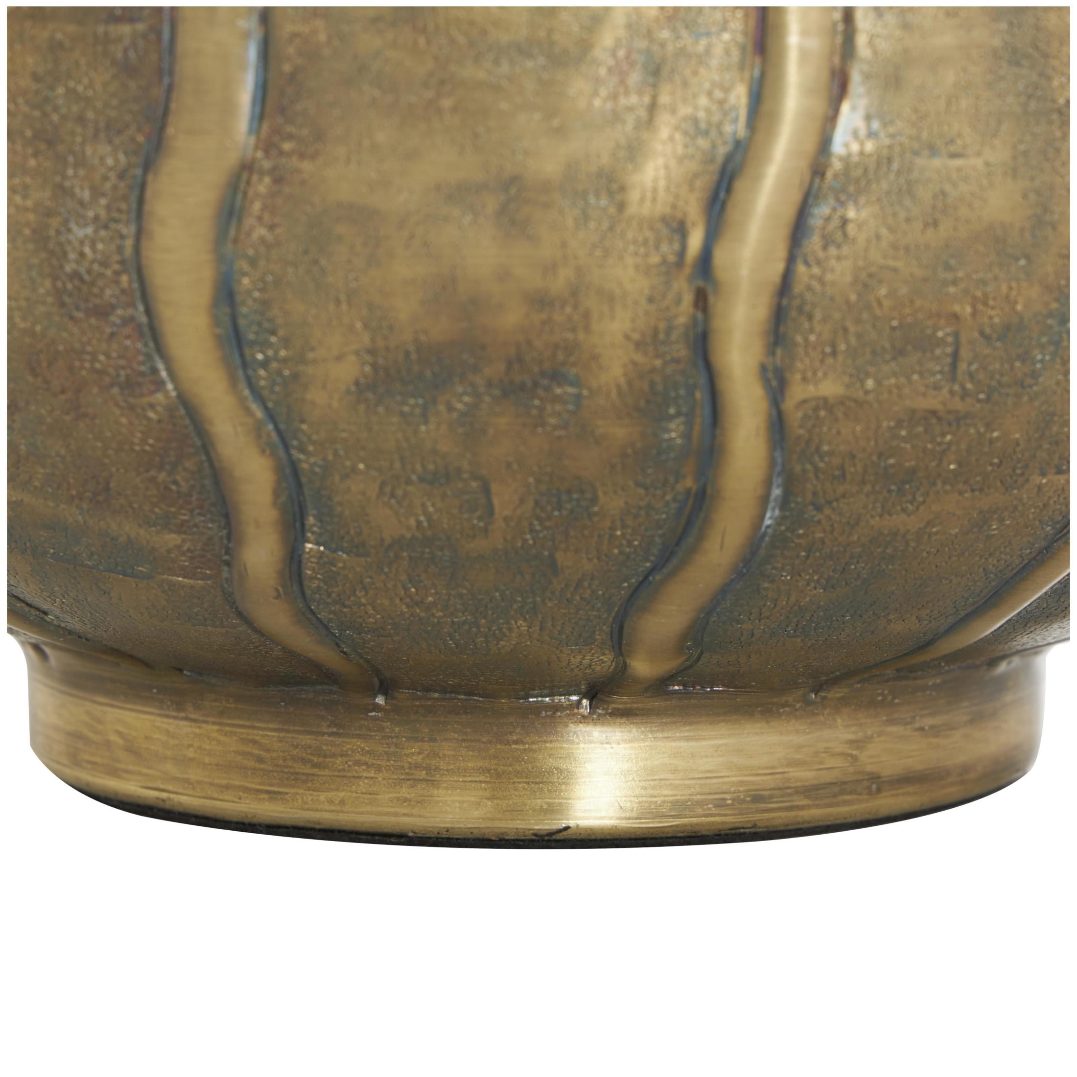 DecMode 13" Wide Snakeskin Inspired Brass Metal Vase with Dimensional Wavy Accents