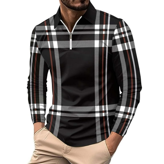 Men's Long Sleeve Polo Shirts Male Striped Lapel Long Sleeve Polo Shirts Casual Holiday Shirts Tops Shirts For Men