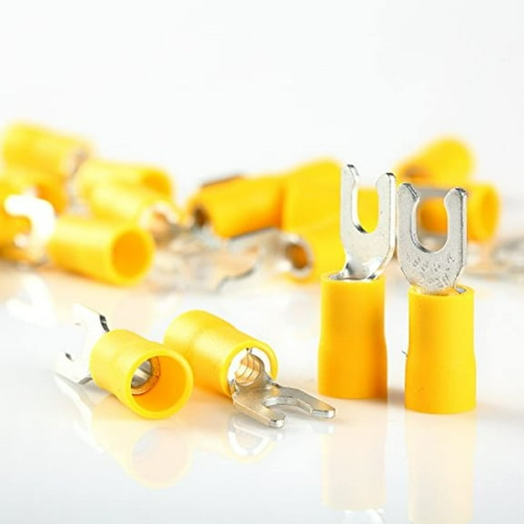 100pcs 12/10 Gauge #8 Locking Spade Terminal Yellow Vinyl Connectors