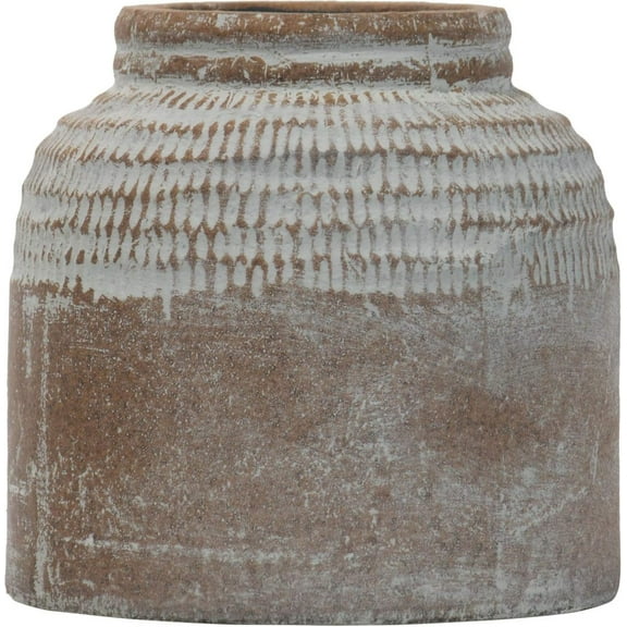 DYJP Small Antique Brown Glazed Terracotta Planter Pot with Whitewashed Finish