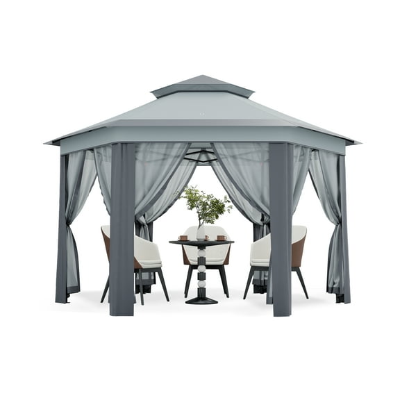13' x 13' Pop-Up Gazebo, Hexagonal Canopy Shelter with 6 Zippered Mesh Netting, Event Tent with Strong Steel Frame for Backyard, Garden, Lawn