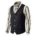 thumbnail image 5 of Vest For Men Qiggri Men Solid Fashion Have Pockets Breasted Stage Costume Vest Tops Blouse Linen Vest, 5 of 9
